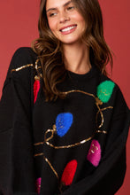 Load image into Gallery viewer, Peach Love OVERSIZED Sweater with Fur Lights and Sequins in Black
