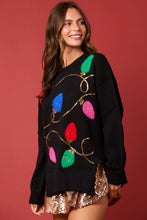 Load image into Gallery viewer, Peach Love OVERSIZED Sweater with Fur Lights and Sequins in Black
