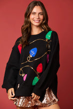 Load image into Gallery viewer, Peach Love OVERSIZED Sweater with Fur Lights and Sequins in Black
