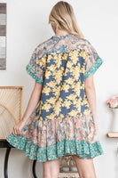 BlueVelvet Mixed Print Patchwork Mini Dress in Navy-Peach