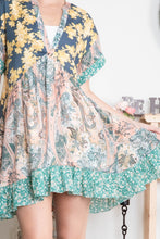 Load image into Gallery viewer, BlueVelvet Mixed Print Patchwork Mini Dress in Navy-Peach
