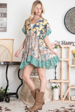 Load image into Gallery viewer, BlueVelvet Mixed Print Patchwork Mini Dress in Navy-Peach
