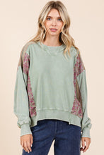 Load image into Gallery viewer, Mittoshop Mineral Washed Top with Paisley and Striped Mixed Prints in Sage Combo
