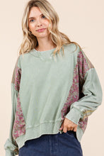 Load image into Gallery viewer, Mittoshop Mineral Washed Top with Paisley and Striped Mixed Prints in Sage Combo
