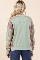 Mittoshop Mineral Washed Top with Paisley and Striped Mixed Prints in Sage Combo