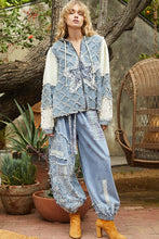 Load image into Gallery viewer, POL OVERSIZED Front Jacquard Star Patched Hooded Jacket in Denim Multi
