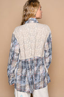 POL OVERSIZED Flannel Top with Contrasting Fabric Details in Mocha Multi