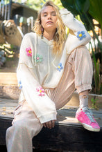 Load image into Gallery viewer, POL Knitted Hooded Sweater with Multi Colored Flower Appliques in Cream
