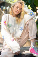 Load image into Gallery viewer, POL Knitted Hooded Sweater with Multi Colored Flower Appliques in Cream
