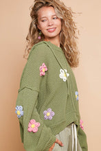 Load image into Gallery viewer, POL Knitted Hooded Sweater with Multi Colored Flower Appliques in Olive
