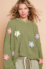 Load image into Gallery viewer, POL Knitted Hooded Sweater with Multi Colored Flower Appliques in Olive
