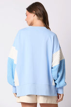 Load image into Gallery viewer, Peach Love OVERSIZED Terry Knit Sweatshirt with Contrasting Sleeves and Sequin Nutcrackers in Baby Blue/White
