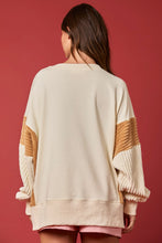 Load image into Gallery viewer, Peach Love OVERSIZED Terry Knit Sweatshirt with Contrasting Sleeves and Sequin Nutcrackers in Cream/Taupe
