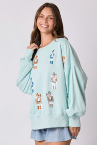 Peach Love Christmas Sequin Nutcracker Sweatshirt in Baby Blue