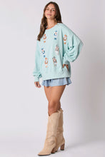 Load image into Gallery viewer, Peach Love Christmas Sequin Nutcracker Sweatshirt in Baby Blue
