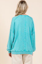 Load image into Gallery viewer, Mittoshop French Terry Pullover Top with Textile Flower Patches in Seafoam
