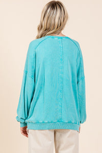 Mittoshop French Terry Pullover Top with Textile Flower Patches in Seafoam