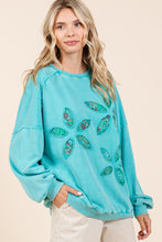 Load image into Gallery viewer, Mittoshop French Terry Pullover Top with Textile Flower Patches in Seafoam
