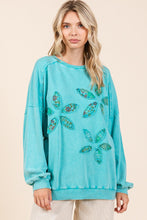 Load image into Gallery viewer, Mittoshop French Terry Pullover Top with Textile Flower Patches in Seafoam
