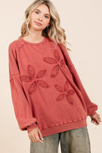 Load image into Gallery viewer, Mittoshop French Terry Pullover Top with Textile Flower Patches in Rust
