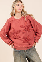 Load image into Gallery viewer, Mittoshop French Terry Pullover Top with Textile Flower Patches in Rust
