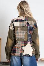 Load image into Gallery viewer, BlueVelvet Mixed Plaid Patchwork Jacket with Star Patches in Olive
