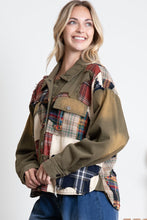 Load image into Gallery viewer, BlueVelvet Mixed Plaid Patchwork Jacket with Star Patches in Olive
