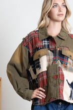 Load image into Gallery viewer, BlueVelvet Mixed Plaid Patchwork Jacket with Star Patches in Olive
