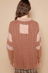 POL Ribbed Knit Pullover Sweater in Rustic Brown