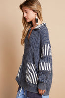 POL Ribbed Knit Pullover Sweater in Blue Heather