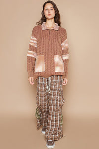 POL Ribbed Knit Pullover Sweater in Rustic Brown