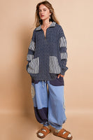 POL Ribbed Knit Pullover Sweater in Blue Heather