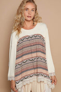 POL Ribbed and Mixed Floral Print Knit Top in Butter Milk