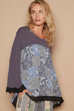 Load image into Gallery viewer, POL Ribbed and Mixed Floral Print Knit Top in Charcoal
