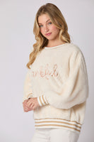 Peach Love THANKFUL Sequin Sweatshirt in Ivory
