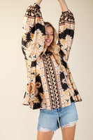 GiGio Mirrored Scarf Print Top in Black