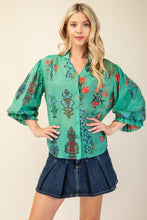 Load image into Gallery viewer, GiGio Mixed Print Button Down Top in Green ON ORDER
