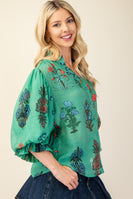 GiGio Mixed Print Button Down Top in Green ON ORDER