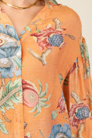 GiGio Mixed Print Button Down Top in Coral