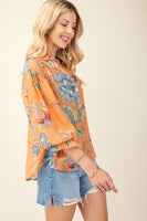 GiGio Mixed Print Button Down Top in Coral