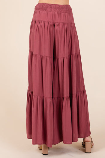 Mittoshop Smocked Waist and Tiered Wide Leg Pants in Sienna