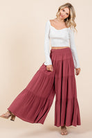Mittoshop Smocked Waist and Tiered Wide Leg Pants in Sienna