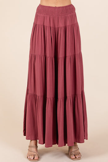 Mittoshop Smocked Waist and Tiered Wide Leg Pants in Sienna
