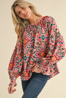 Jodifl Multi Colored Mixed Print Peasant Top in Pink Mix