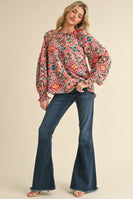 Jodifl Multi Colored Mixed Print Peasant Top in Pink Mix