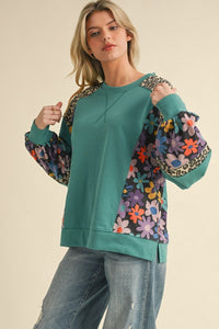 Jodifl Solid Color and Mixed Print Top in Jade Mix