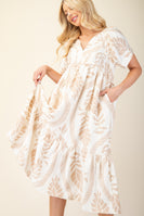 GiGio Two Toned Mixed Print Midi Dress in Beige