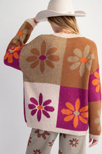 Load image into Gallery viewer, Easel Flower Print Color Block Sweater in Mocha Magenta
