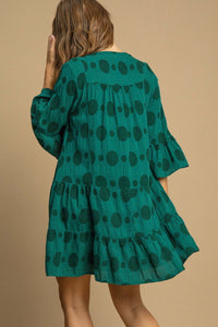 Umgee Swiss Dot Tiered Dress in Peacock