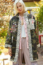 Load image into Gallery viewer, POL OVERSIZED Camo Print Jacket with Crochet and Embroidery Details in Camo
